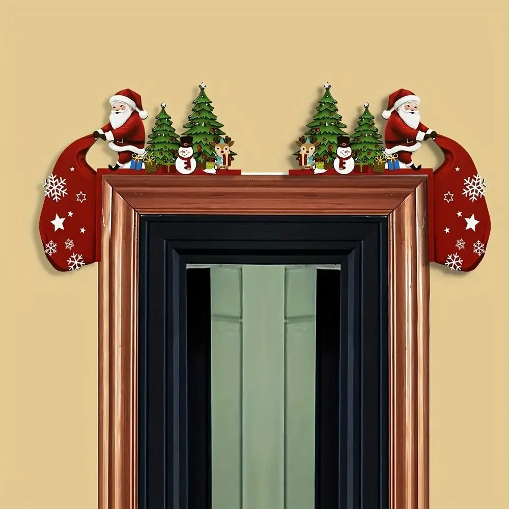 

2pcs Wooden Christmas Door Corner Frame Modern Santa Claus Door Frame Decoration Cartoon Door Frame Pendant New Year