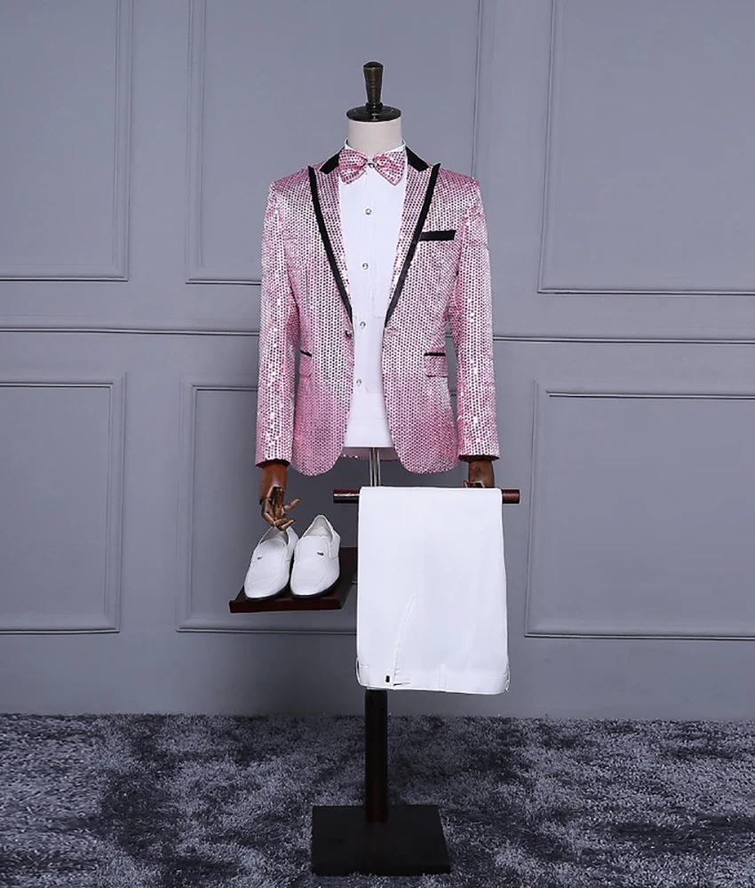 

Exquisite men's suit with sequins for emcee, High Quality Stage performance outfit singer,large chorus prom dresses Party Gowns