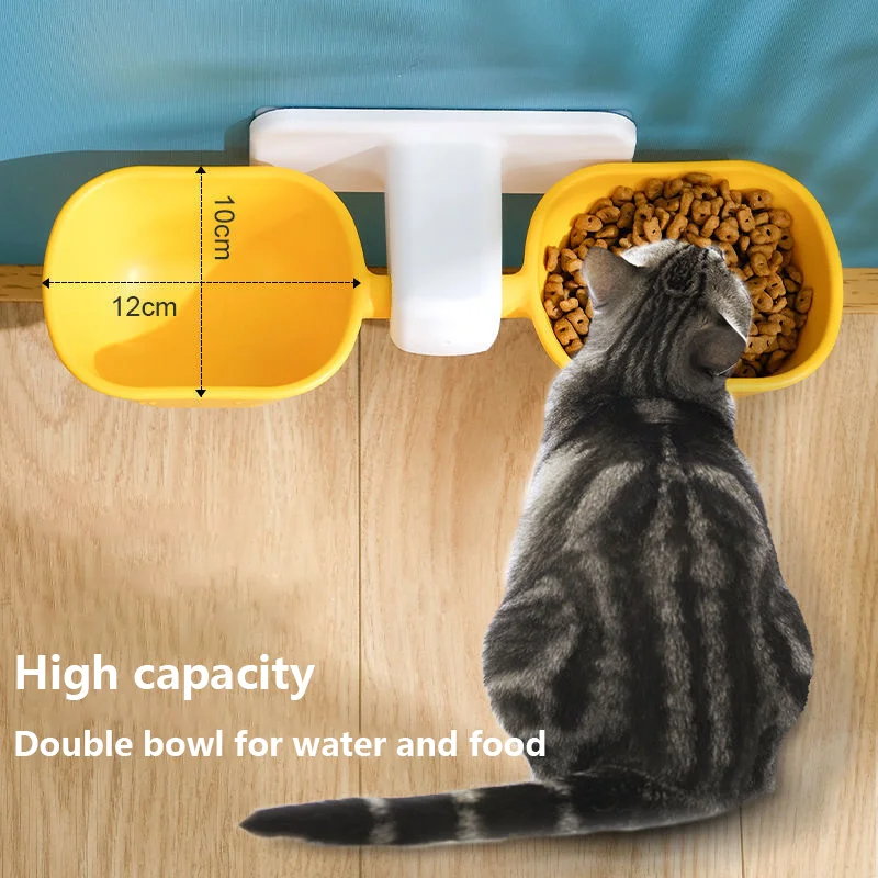 Wall-mounted Pet Dog Cat Double Bowl Kitten Food Water Feeder Pet  Food Bowl For Cat Dog Cat Accessories Dog Bowl Cat Bowl