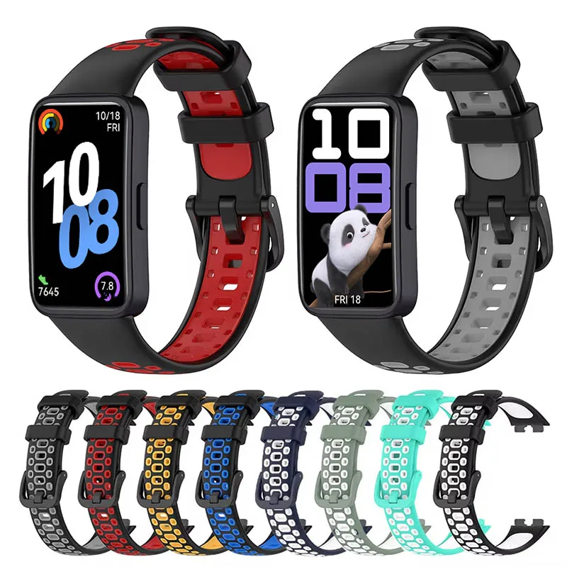 Silikon-Uhrenarmband für Huawei Band 10 9 8, zweifarbig, atmungsaktiv, Ersatzarmband für Huawei Smartband 8 9 10 Gürtel