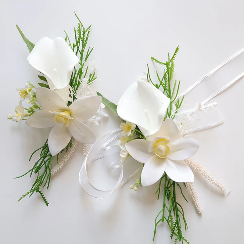 25021 White Bohemian Rose Flower Corsage & Wristlet Set - Perfect for Brides, Groomsmen, and Wedding Decorations