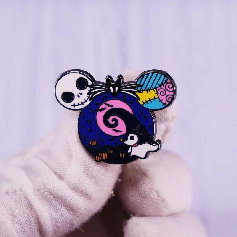 Spooky Nightmare Brooch Jack-Skellingtonnnn Zero Pumpkin Enamel Pin Halloween Fantasy Badge Collection