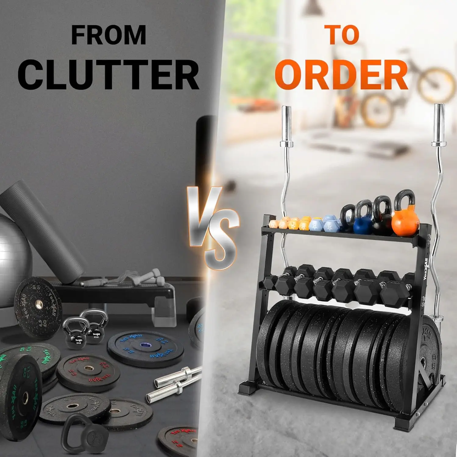 ที่แขวนแผ่นน้ำหนักและบาร์เบลติดผนังแบบ Heavy-Duty รองรับน้ำหนักได้สูงสุด 1190 ปอนด์ สำหรับจัดเก็บในโฮมยิม