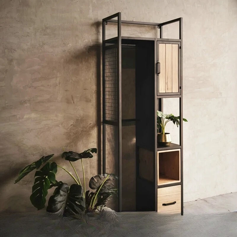 

Home Bedroom Coat Rack Wardrobe Cloakroom Cabinet Open Wardrobe Shelf Wrought Iron Hanging Wardrobe Combination