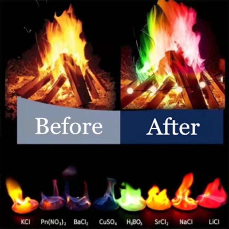 20g/30g/50g/60g Magic Fire Colorful Flames Powder Bonfire Sachets Pyrotechnics Magic Trick Outdoor Camping Hiking Survival Tools