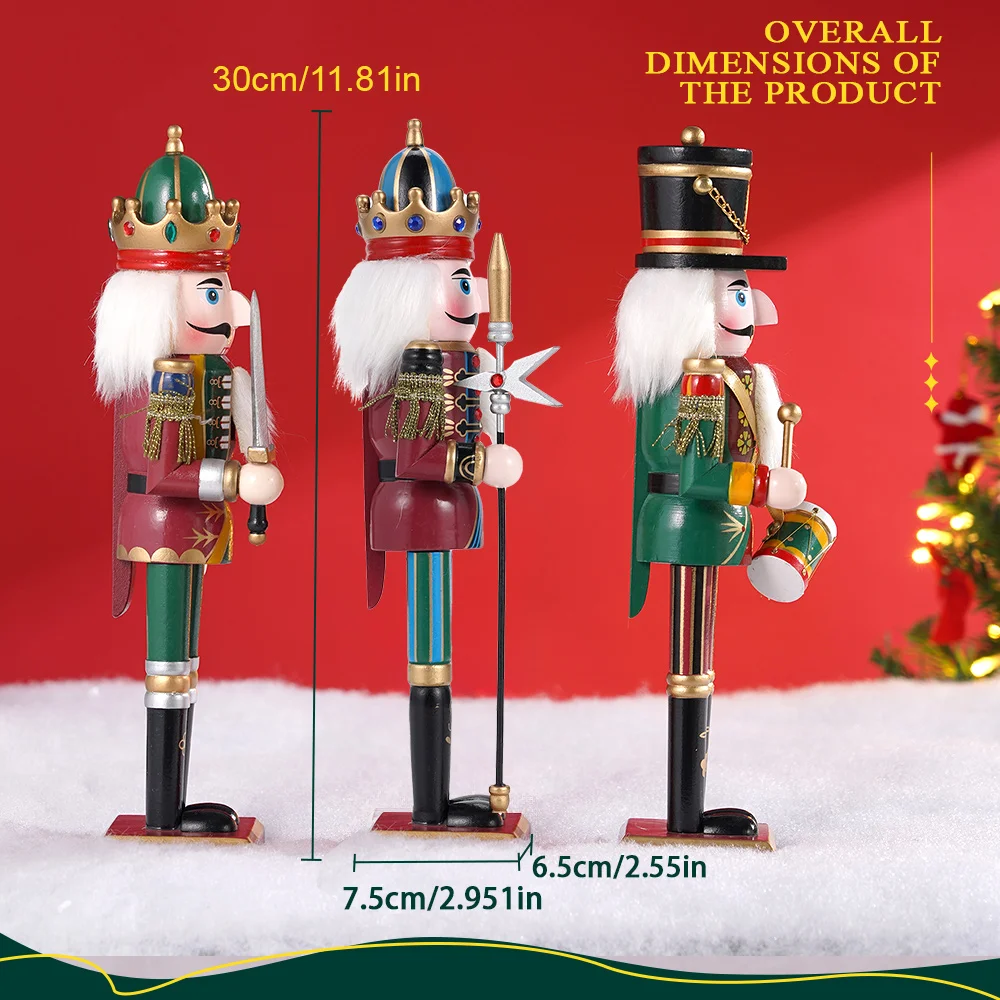 ثلاث قطع 30 سم عيد الميلاد كسارة البندق الجندي دمية مجموعة عيد الميلاد والعام الجديد هدية ديكور المنزل والمكتب #2