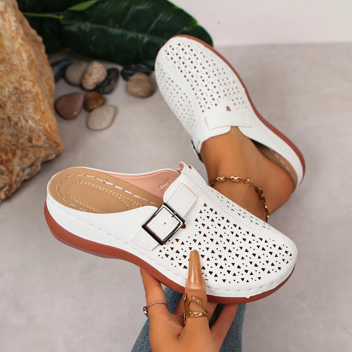 Sandales compensées orthopédiques à bout ouvert pour femme, collection été 2026 – Confortables, respirantes et décontractées, style rétro