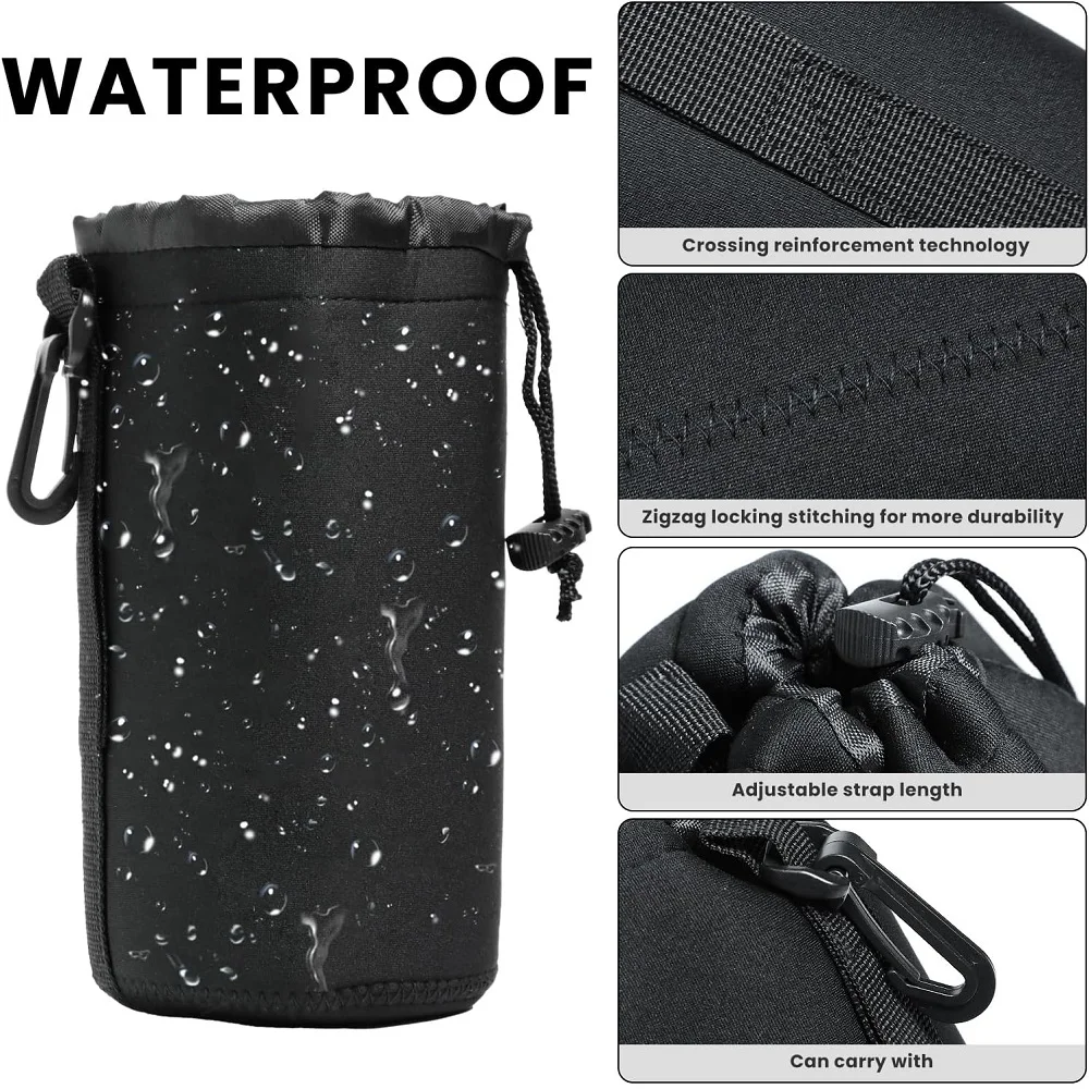 4PCS Camera Lens Bag Set Soft Plush Neoprene Protective Pouch with Drawstring for Canon Nikon Sony Pentax Olympus