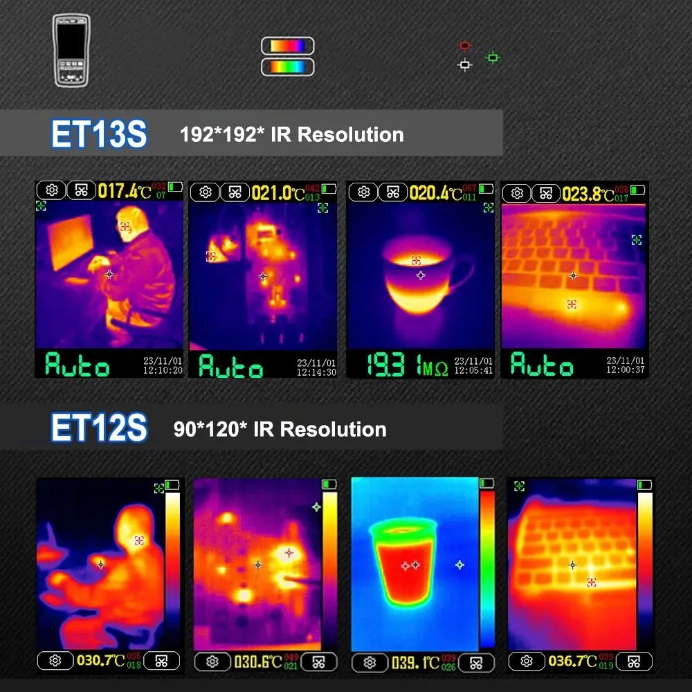 Imagem -05 - Termografia 192x192 ir Piexls 9999 Counts Multímetro 28 Touch Screen Ferramentas Elétricas Tooltop-et13s em