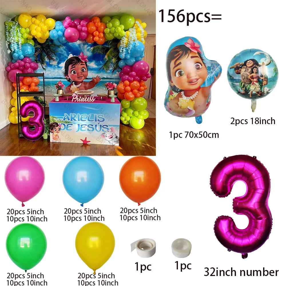 1Set Disney Moana Party Balloons Garland Arch Kit 32inch Green Number Foil Ballons For Kids Birthday Decors Baby Shower Globos