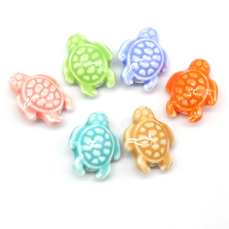 

Colorful Little Turtle Ceramic Beads For Jewelry Making DIY Earring Bracelet 15x18mm Sea Turtle Porcelain Jewelry Accessories
