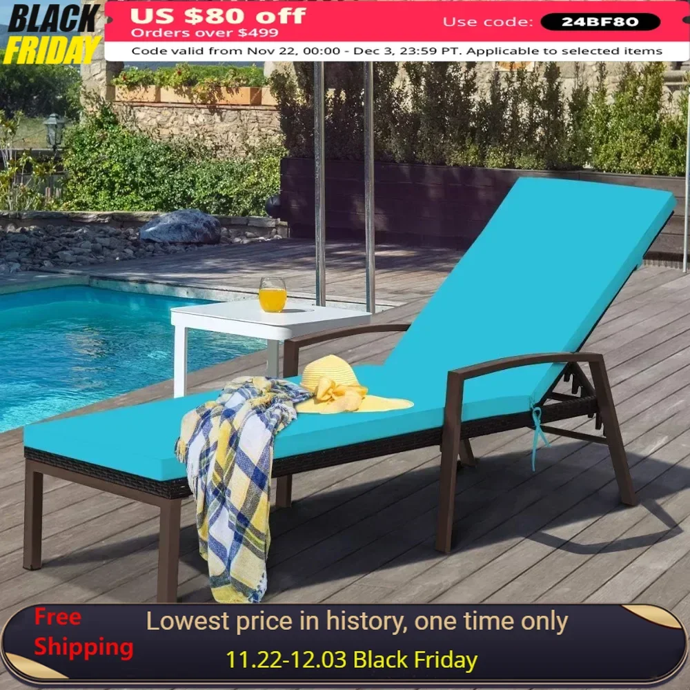 

Patio Chaise Lounge Portable Folding Chairs Rattan Sun Lounger W/Cushion Camping Chair Turquoise Beach Fishing Outdoor Chair