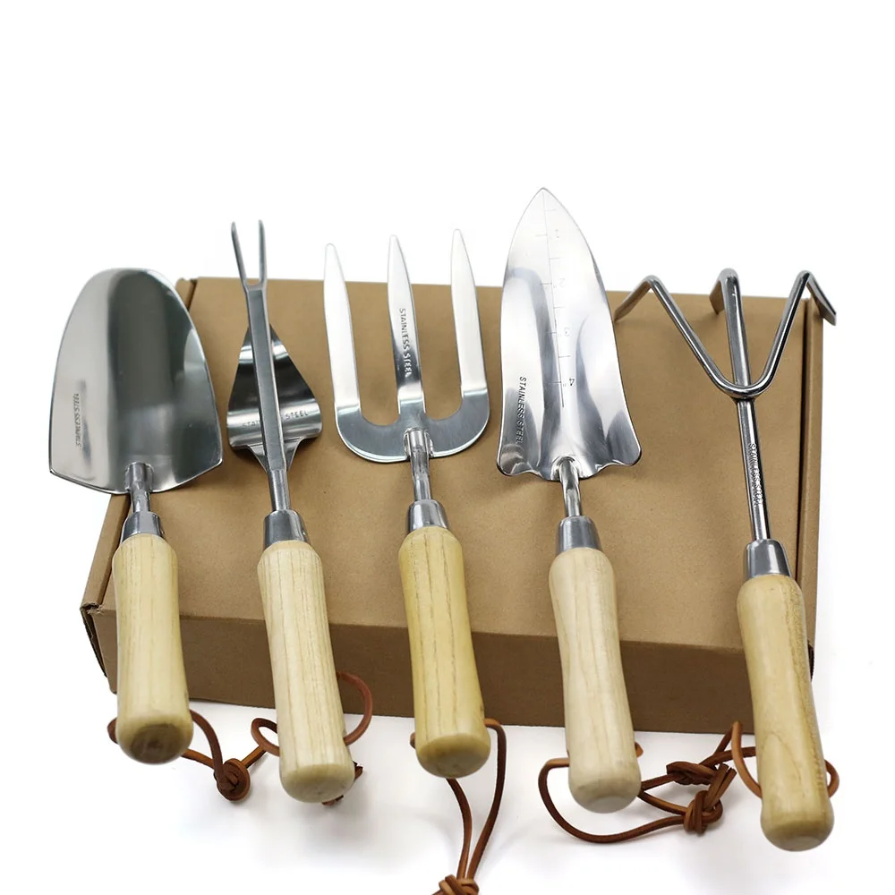 6pcs stainless steel material garden set tools with wooden handle and canvas bag