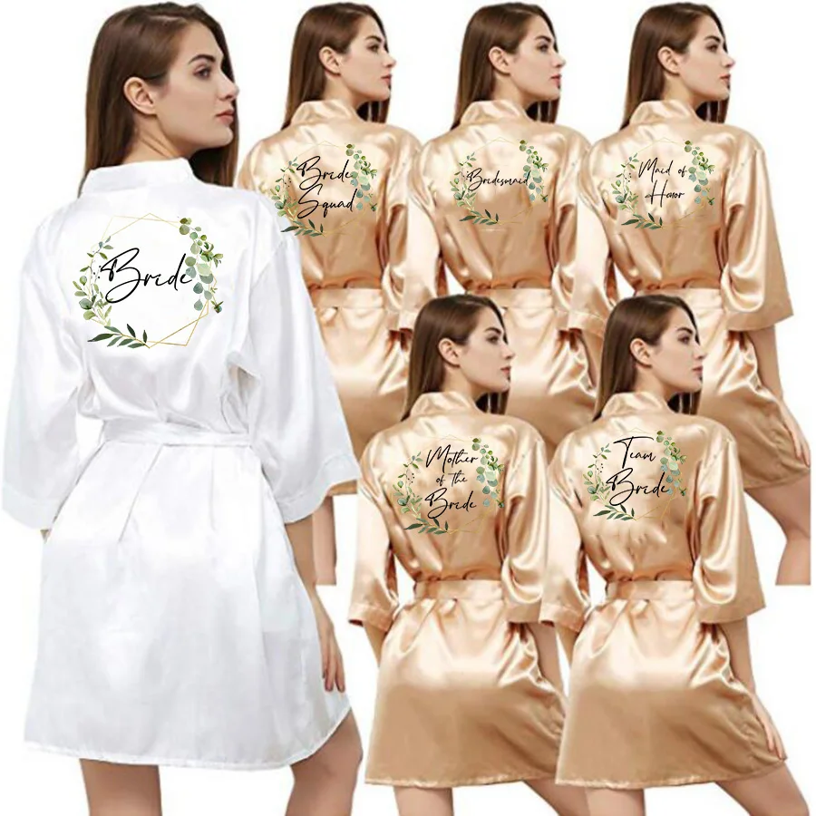 Bridal Party Sister Team Mother Wedding Bathrobe Faux Silk Robe Bride Bridesmaid Wedding Robes Woman Bachelorette Hen Party