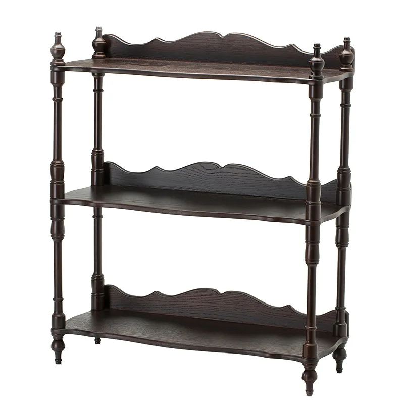 Nordic retro solid wood multi-layer bedroom ornament shelf tea set storage living room balcony decoration function storage rack