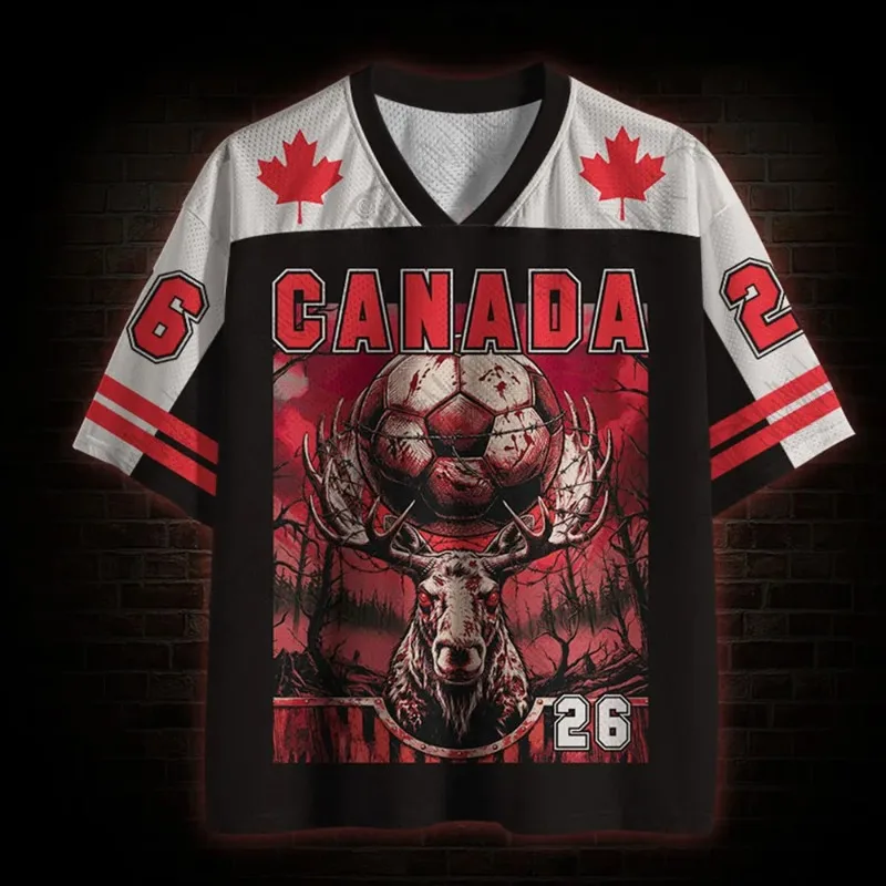 T-shirt de sport de football style Canada été 2026 respirant, ample, col en V, manches courtes, pour adulte et enfant, décontracté