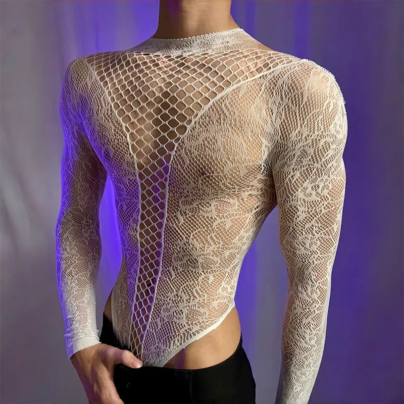 2026 New Men's Long Sleeve Tight-fitting T-Shirt Cutout Backless Short-Sleeve Sissy Top Round-Neck Sheer Summer Fitted Tank Vest