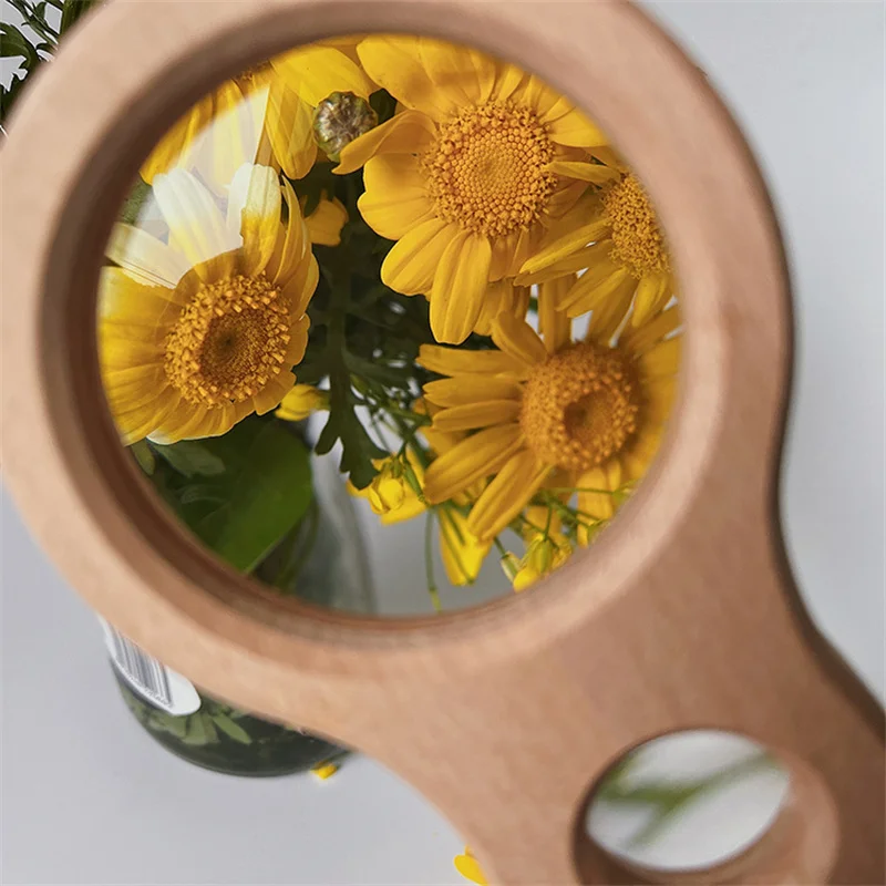 Montessori Wooden Magnifying Glass Toys Dual Magnifier Outdoor Exploration Observation of Nature Educational Toys for Children