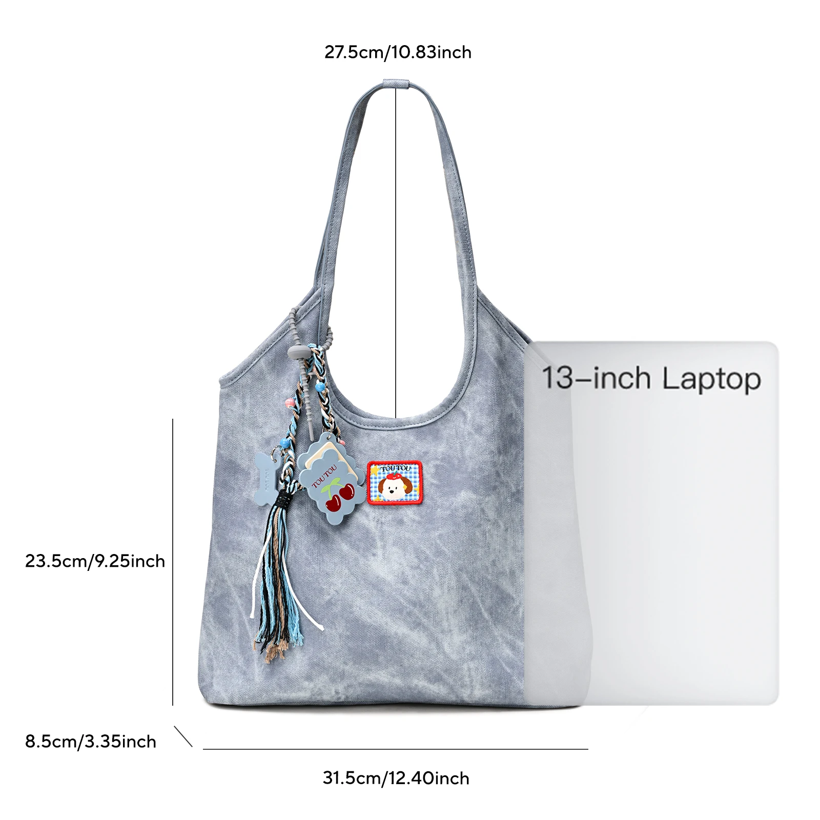 TOUTOU Large Capacity Tote Bag for Women Original Designer Brand Underarm Handbag Blue Shopper Single Shoulder Bag with Pendent