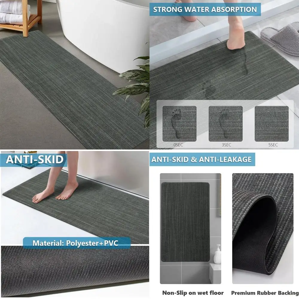 

customizable rubber non-slip bath mat - absorbent, thin, quick-dry, under door fit, washable