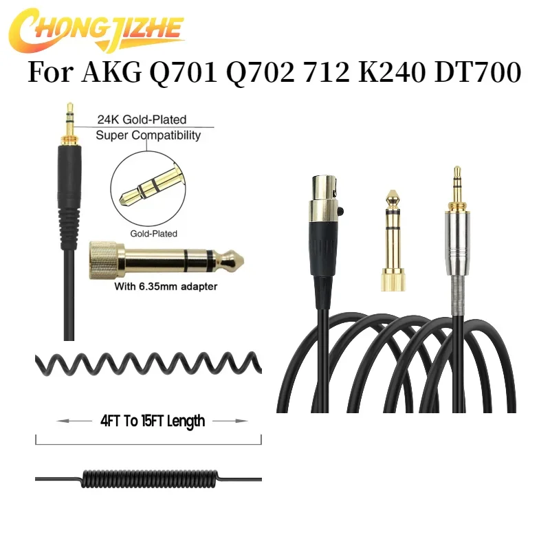 Replacement Spring Headphone Cable for AKG K240 K702 Q701 K271 K267 K712 Headset Audio Wire 6.35 / 3.5mm Male to Mini XL ，