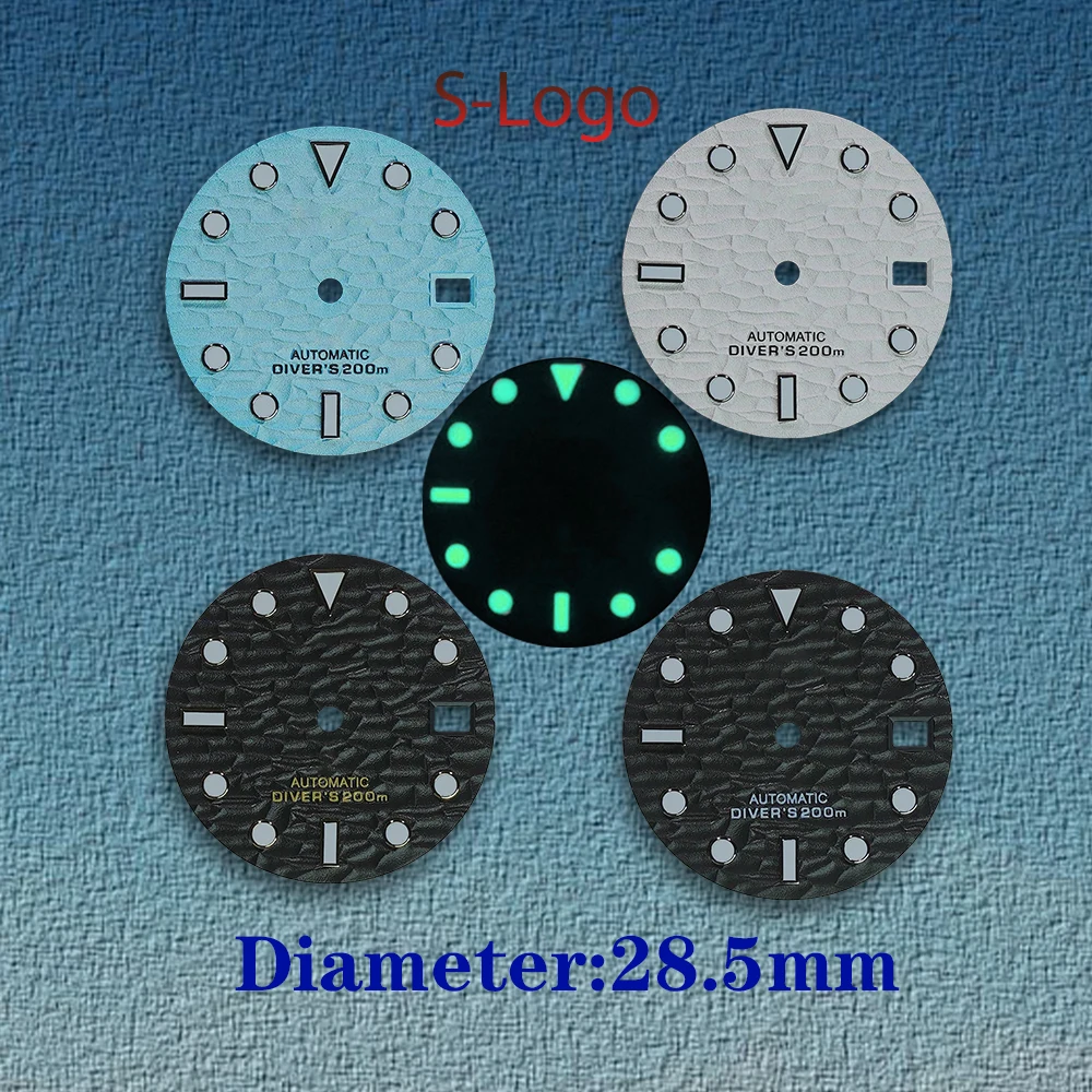 

28.5mm S Logo NH35 Modified Dial C3 Green Luminous Water Ripple Texture Surface Replacement Accessories for NH35/NH36 Movement