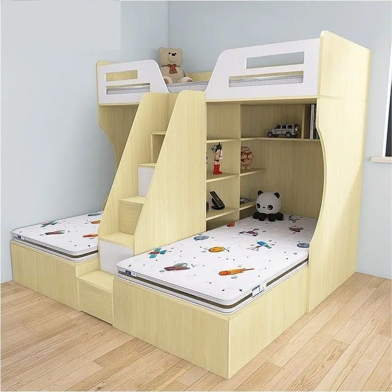 

Multifunctional large-capacity space-saving small apartment storage children's bed staggered desk