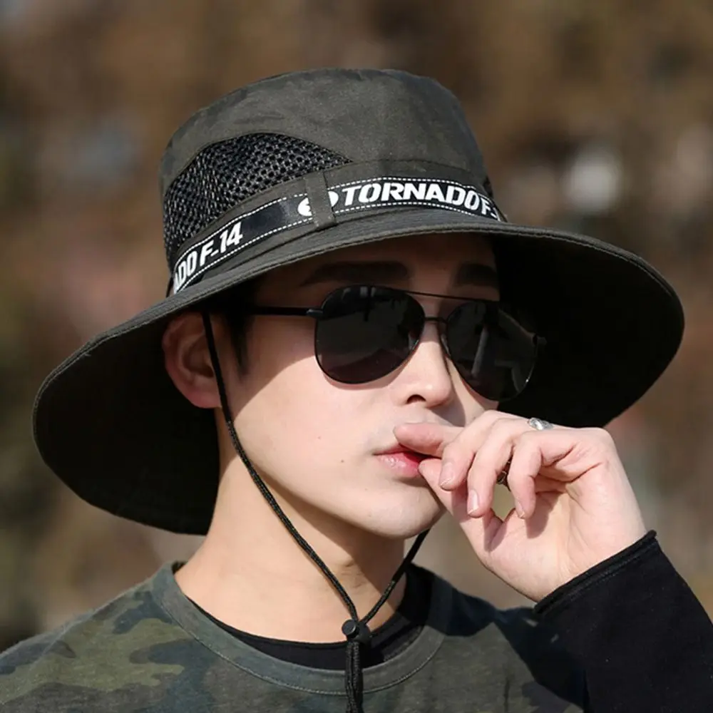 1Pcs Summer Men Bucket Hat Outdoor Beach Fishing Wide Brim UV Protection Cap Hiking Sombrero Camping Gorro Sun Hat