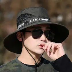 1Pcs Summer Men Bucket Hat Outdoor Beach Fishing Wide Brim UV Protection Cap Hiking Sombrero Camping Gorro Sun Hat