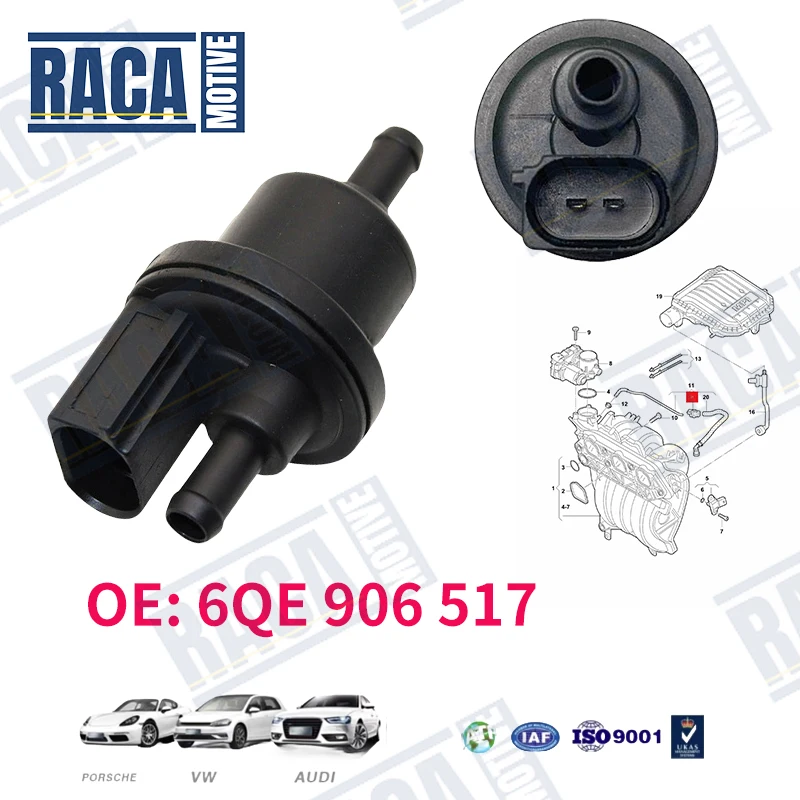 For VW Jetta Golf Beetle Audi A3 A4 A6 A8 S4 TT Skoda Fabia  Fuel Tank Vapor Canister Purge Solenoid Breather Valve 6QE906517