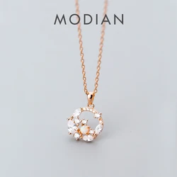 Modian New Luminous CZ Geometric Round Circle 925 Sterling Silver Charm Pendant for Women Link Chain Fine Jewelry 2020 Design