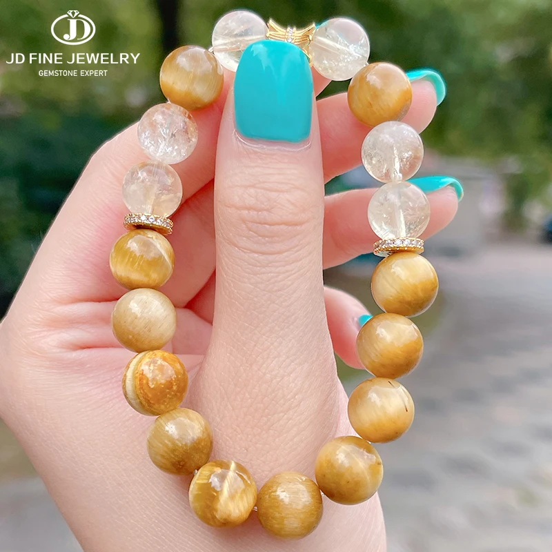 

JD натуральный цитрин, золотой тигровый глаз, камень, смешанный браслет на удачу, женский Рейки, целебный хрустальный бисер, ювелирные изделия ручной работы, подарок