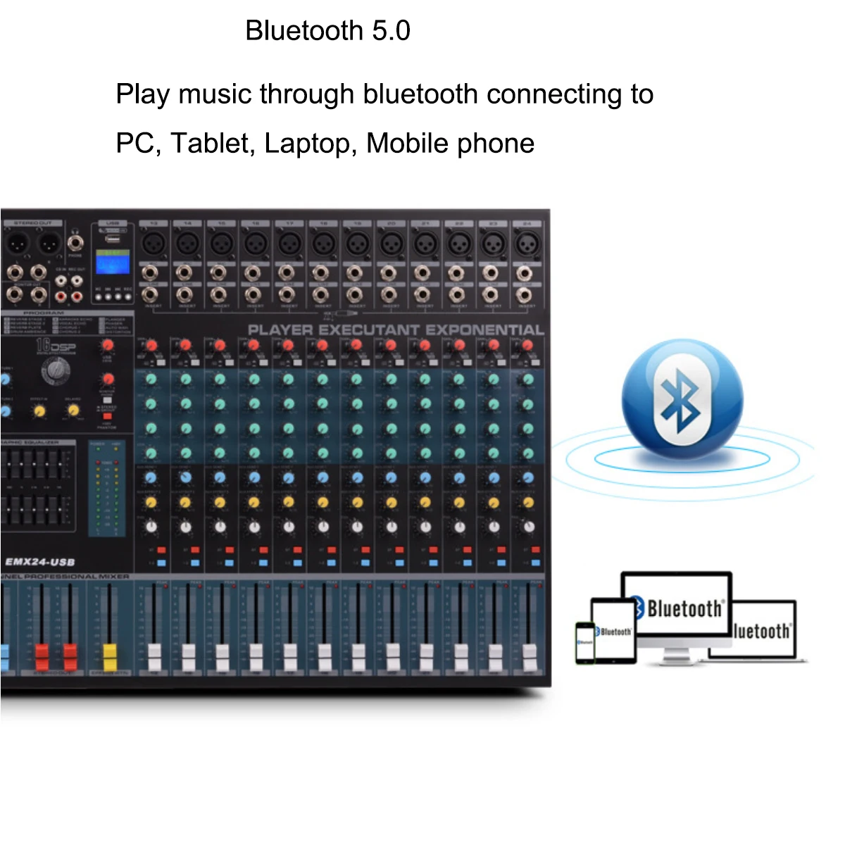 Bluetooth DJ Mixer EMX 8 12 16 24 channel reverberation stage performance Professional Audio Mixer DSP effect USB MP3 U disk