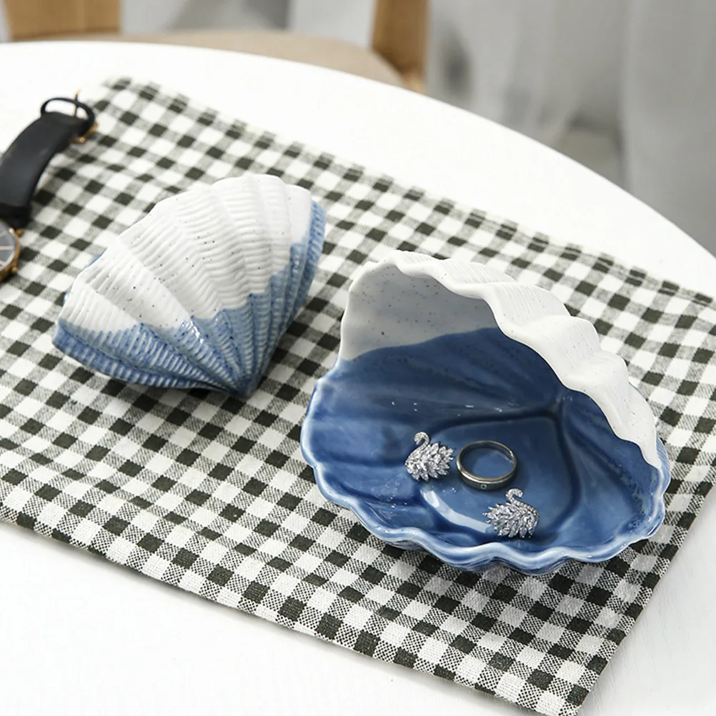 

Ceramic Seashell Jewelry Organizer Nautical Desktop Storage Box Decorative Tray Jewelry Display Stand Sea Shell Trinket Holder