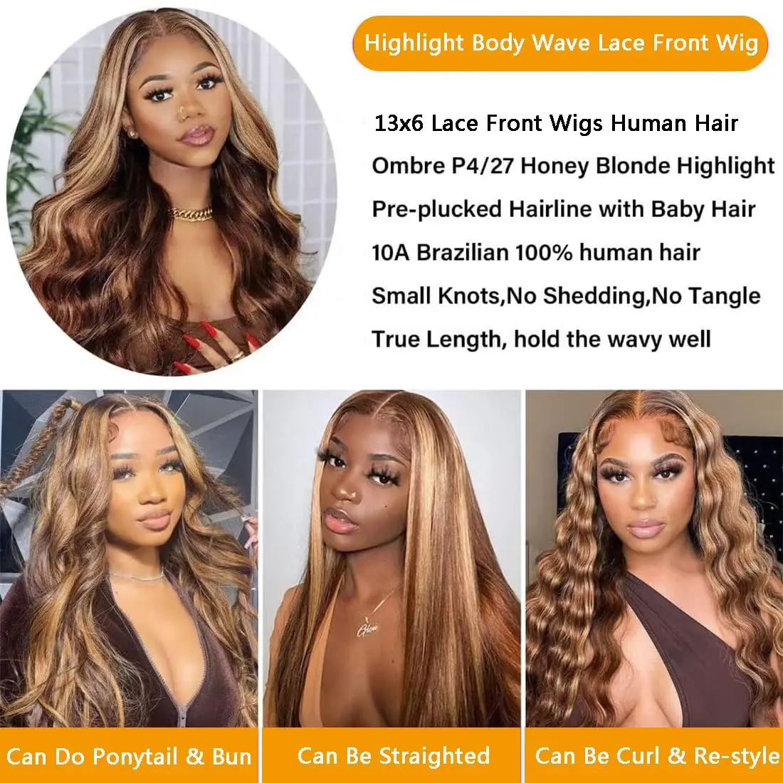 250 Density Highlight 13x4 HD Lace Front Body Wave Human Hair Wig Brazilian 4/27 Color Wigs 13x6 Transparent Lace Frontal Wig