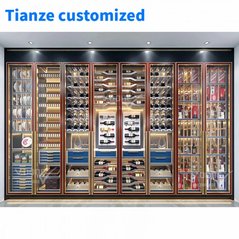 [Customized]Commercial stainless steel wine cabinet whiskey thermostat bar counter wine cellar rack refrigerator cooler liquor d