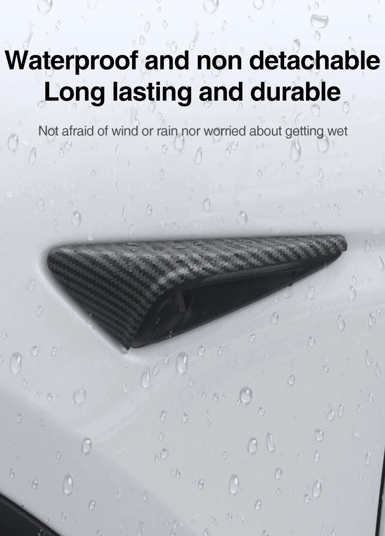 Heenvn 2 Stück ABS Carbon-Muster Seitenkamera-Abdeckung für Tesla Model Y Juniper Model 3 Highland Model YL 2025 2026 Leaf Board Cover – Detail 6