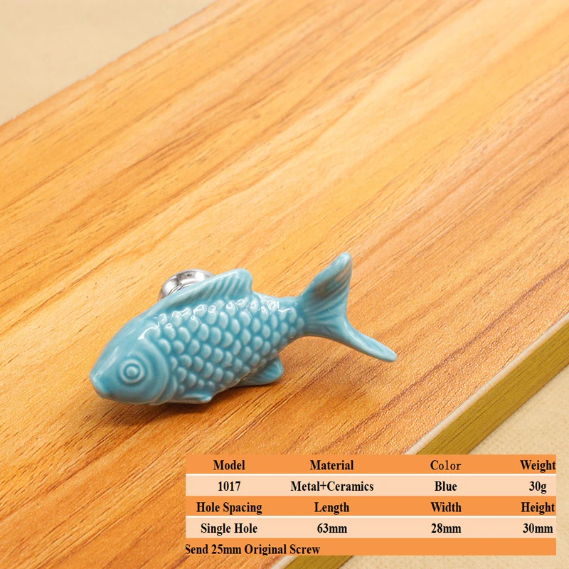 Grass Carp Shape Cartoon Color Wardrobe Single Hole Ceramic Handle Furniture Bookcase Drawer Cupboard Door Handle image 3