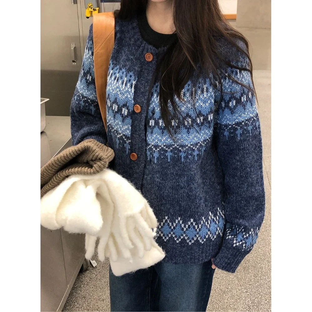 Вязаный свитер Lazy Sle, кардиган против старения, весна-осень-зима, модная верхняя одежда, мягкая, средняя, тонкая, стандартного кроя