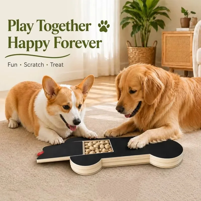 Wooden Dog Nail Scratch Board with Treat Box Sandpaper Scratcher Puppy Claw Filing Paw Grooming Tool