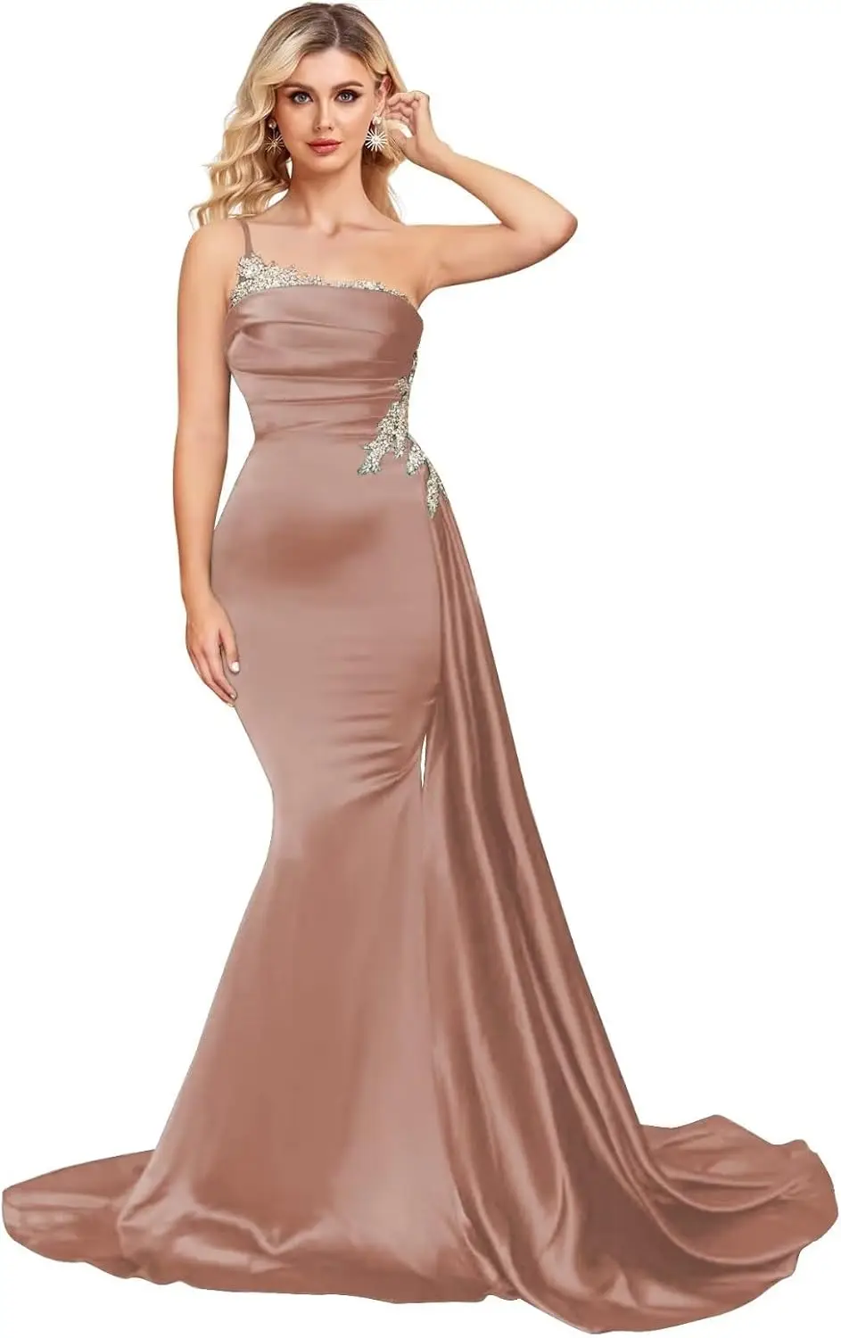 

One Shoulder Mermaid Bridesmaid Dresses for Wedding, Applique Prom Dress, Spaghetti Straps, Formal Evening Gowns