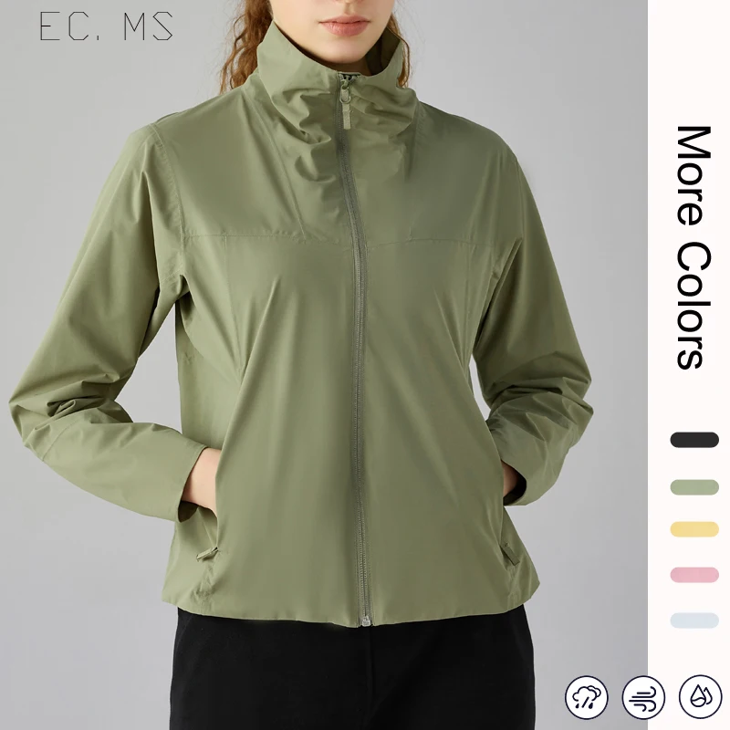 

Women Jacket with Pockets Windbreaker Waterproof Anti Fouling Zipper Lightweight Outdoor Rainproof Coat Shell for Hiking Travel