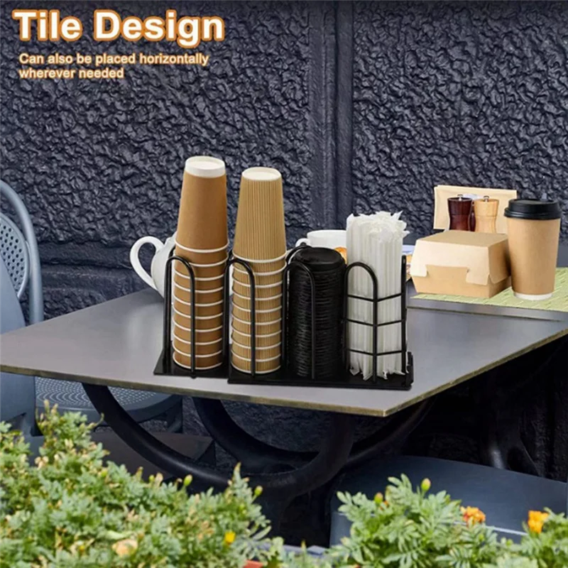 

Breakroom Dispenser Coffee Mug Kitchen Countertop Cup Holder Adjustable Height 4 Compartment Lid Organizer Bar Storage C Durable