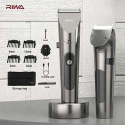 RIWA-Elétrica recarregável Clipper cabelo, barbeiro profissional aparador, aço carbono cabeça de corte, lavável, velocidade variável