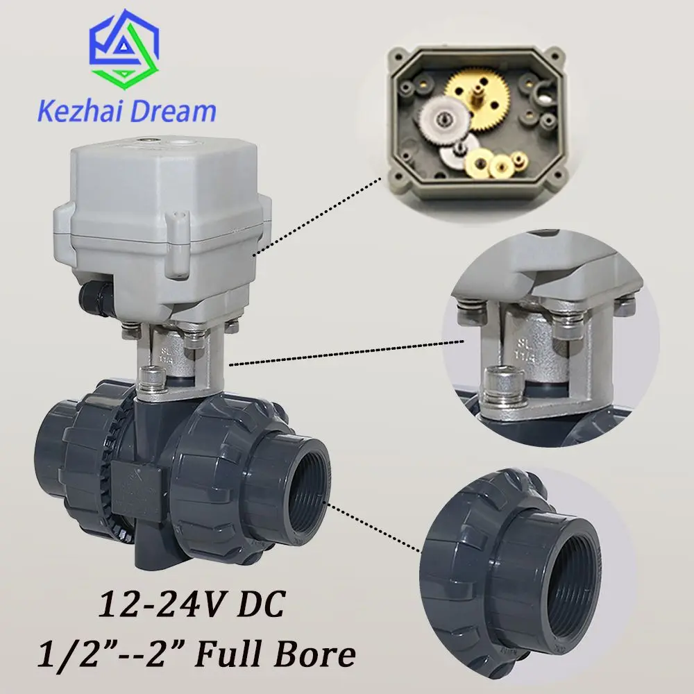 

1/2"-2" 2 Way DC12-24V Electric Ball Valve,DN15-DN50 PVC Motorized Ball Valve,With Manual Function