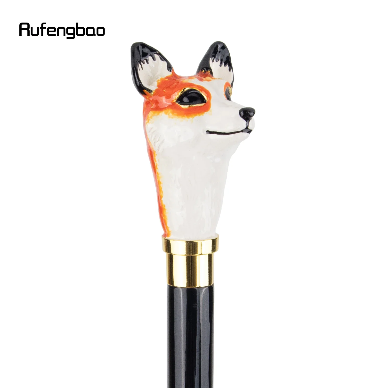 Ceramic Red Fox Head Wooden Single Joint Fashion Wood Walking Stick Decorative Walking Cane Halloween Mace Wand Crosier 95cm