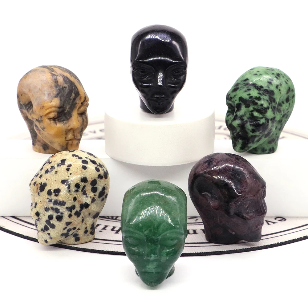 

1.5" Cartoon Anime Kawaii Avatar Elf Skull Figures Natural Crystals and Stone Alien Statue Home Decor Halloween Gift For Kids