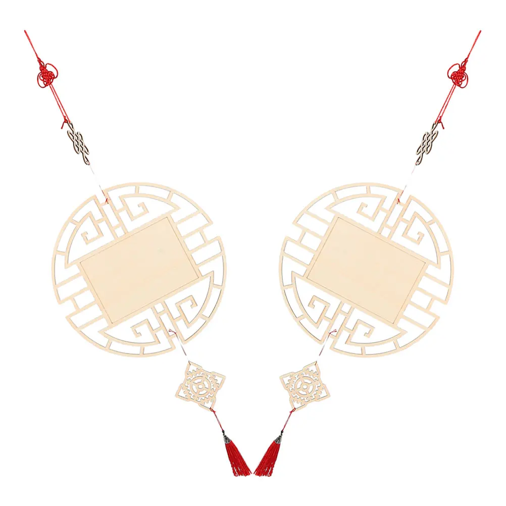 2 قطعة شرائح خشبية غير مكتملة مع ثقوب DIY بها بنفسك النمط الصيني الديكور الحرفية لوازم حلية جدار قلادة