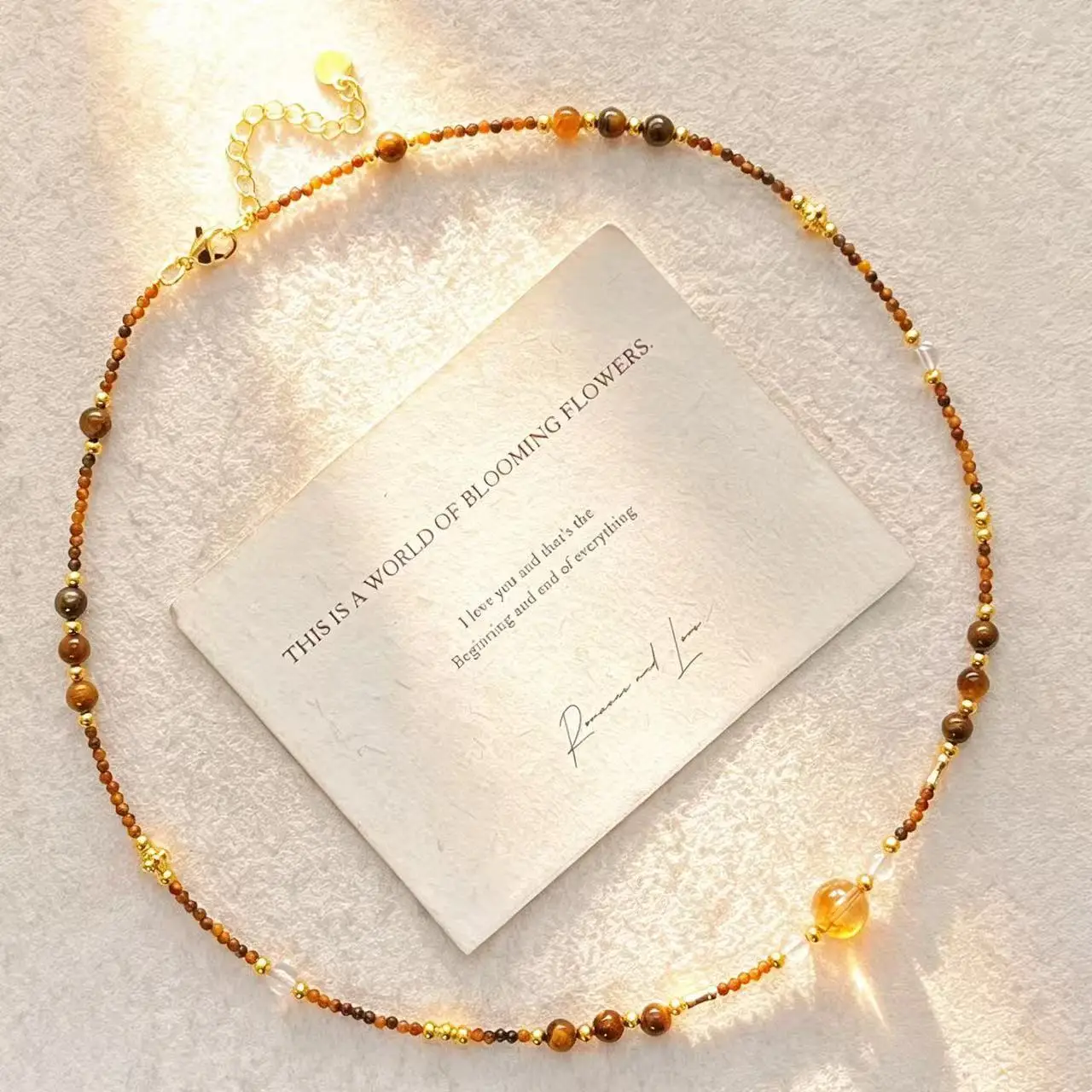 Fall Winter High-Quality Natural Tiger Eye and Citrine Designer Choker Sweater Necklace for Women