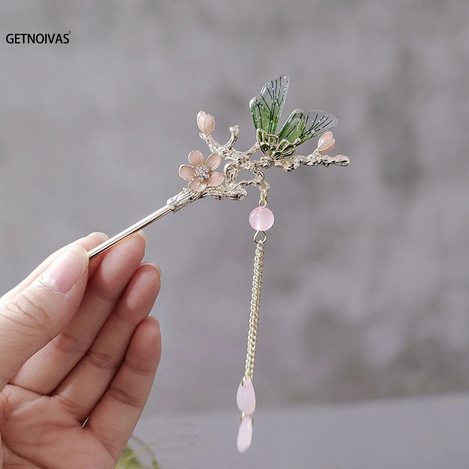 Metal Chinese Style Hair Stick Flower Dragonfly Rhinestone Hair Chopsticks Hairpin Tassel Hair Clip Hair Accessories Headdress